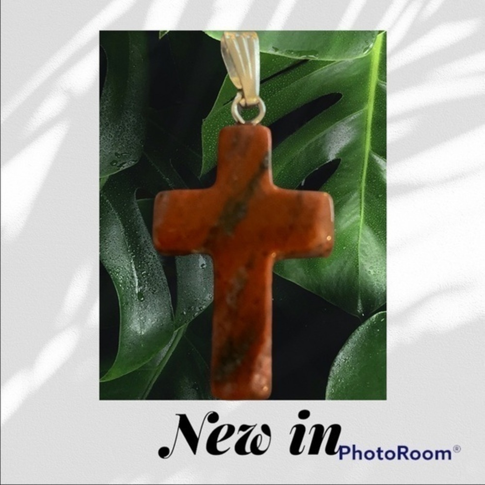 Handmade Natural gemstone cross necklace- orange